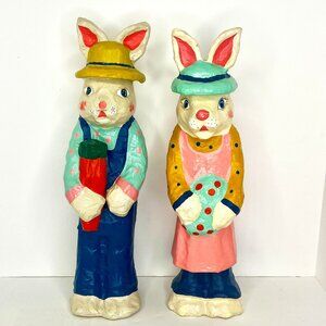 Vtg 1996 Paper Mache Mr & Mrs Easter Bunny Rabbit 17" Hand Painted